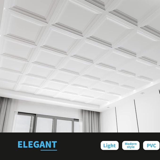 Art3d 24-Pack Square Drop Ceiling Tile 2ft x 2ft in White, PVC Ceiling Panel 24 - Image 4