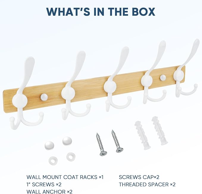 TICONN Wall Mounted Coat Rack, Five Heavy Duty Tri Hooks All Metal Construction - Image 5