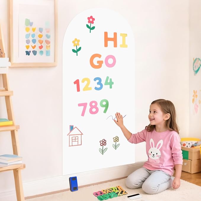 Arch Magnetic Wall Decal for Kids 39.3x17.5 Inch White Magnetic Chalk Board by OMKSIH