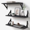 Forbena Black Floating Shelves Bathroom Set of 3, Wooden Wall Book Shelves by Forbena
