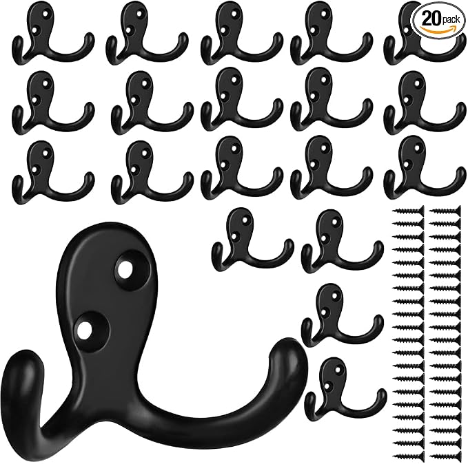 IBosins 20 Pack Heavy Duty Double Prong Coat Hooks Wall Mounted by IBosins