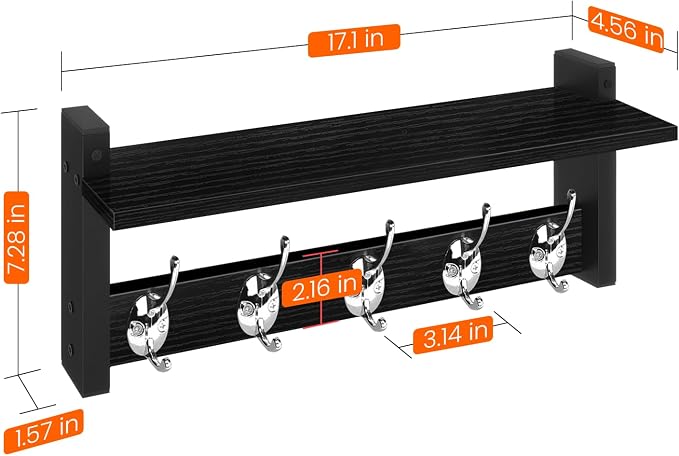 Homode Wall Coat Rack With Shelf, Wood Entryway Hanger With Hooks, Small - Image 8