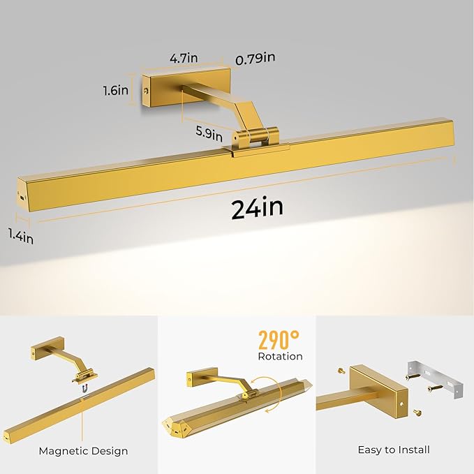 Afyuol Picture Lights for Wall, Battery Operated Picture Light 24in Gallery - Image 7