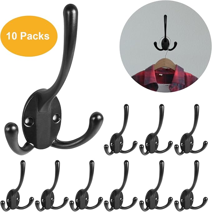 Wall Mounted Coat Hooks 10 Packs Heavy Duty Black Hardware Robe Hooks Decorative - Image 2