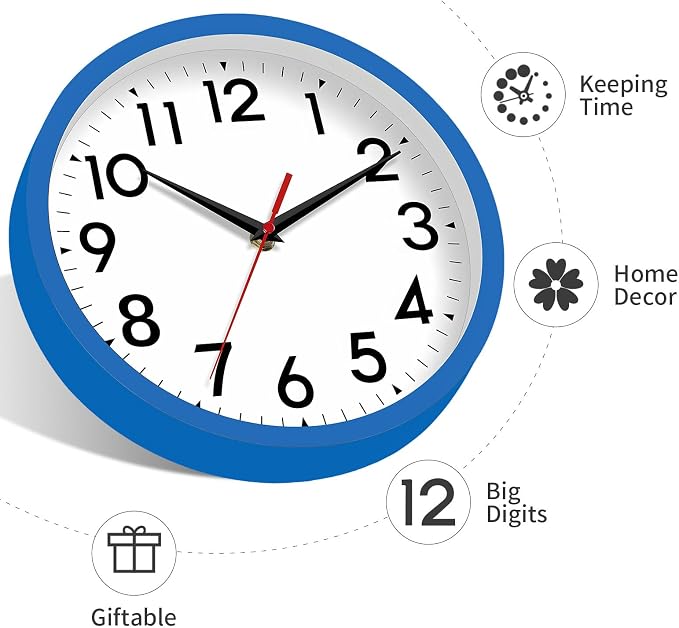 DAXSMY Wall Clock Small Analog 8 Inch Silent Non Ticking Battery Operated - Image 6