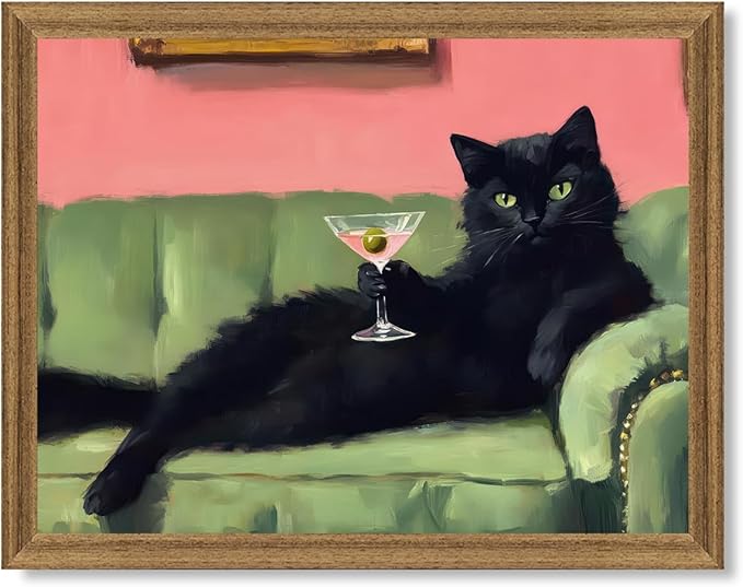 Fantasy Artists Humorous Black Cat Character Wall Art – Relaxed Anthropomorphic by Unknown