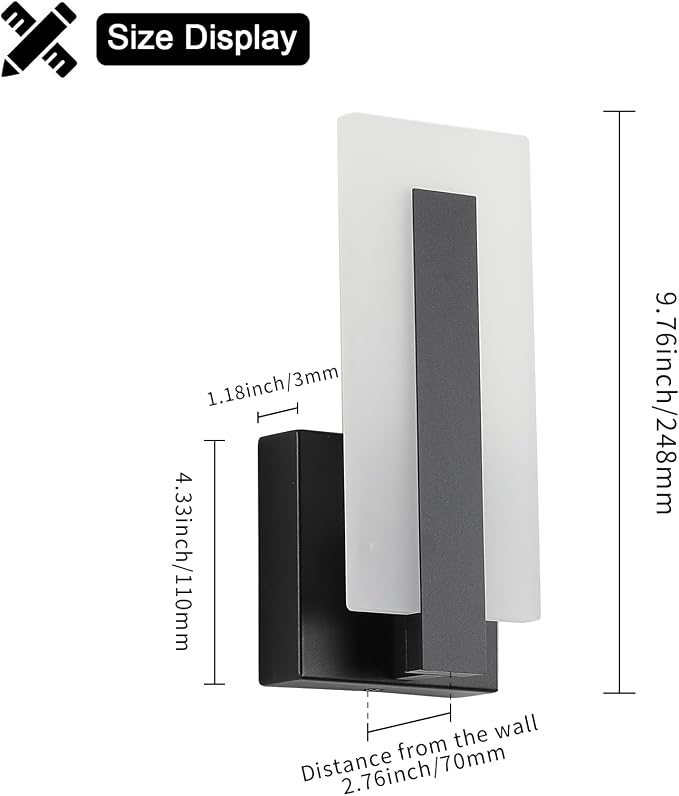 Joosenhouse Modern LED Wall Sconces Up and Down Wall Mount Light Black 3000K - Image 5