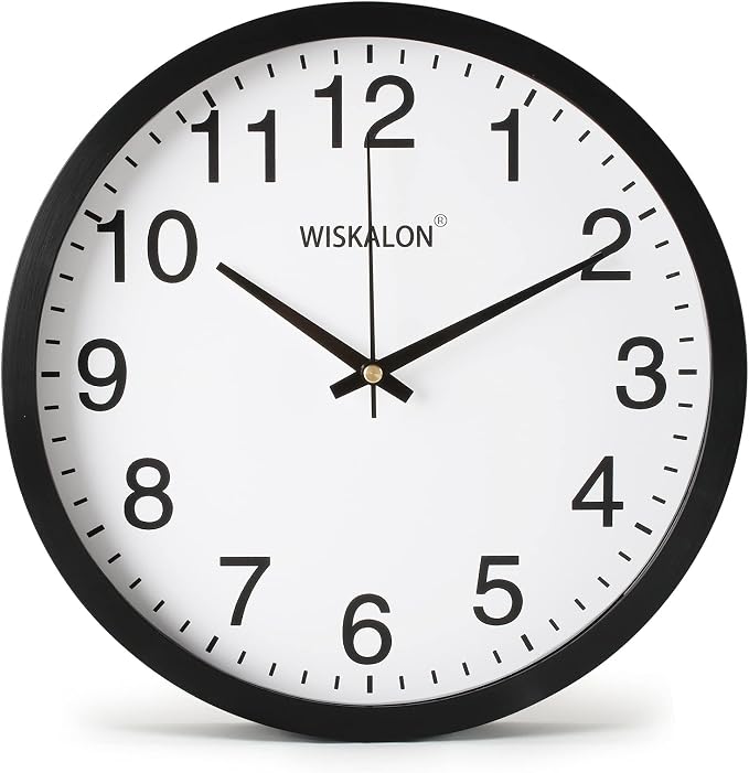 WISKALON 10 inch Silent Non-Ticking Elegant Black Frame Wall Clock, Classic by WISKALON