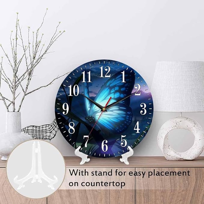 Mxocom Butterfly Wall Clock Beautiful Butterfly Radiant Blue Light 10 Inch - Image 3