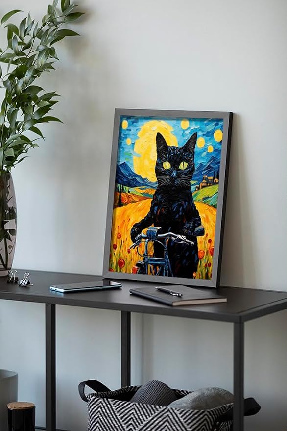 Hamduker Van Gogh Wall Art Cat Poster Starry Night Funny Bathroom Vintage Wall - Image 6