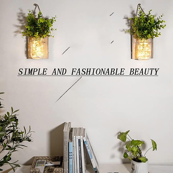 Rustic Wall Sconces, Mason Jar Sconces, Farmhouse Home Decor, LED Fairy Lights - Image 5