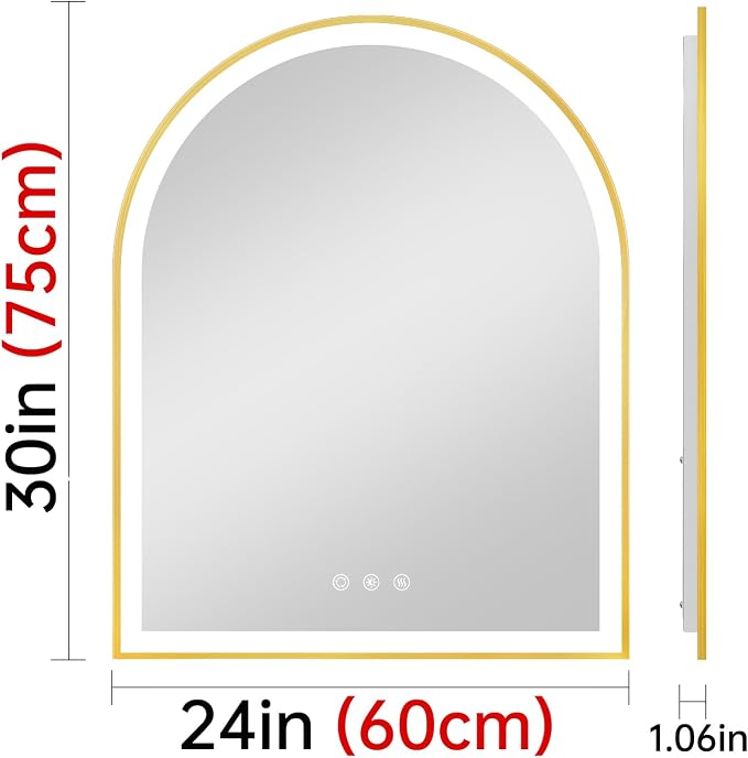 Arched LED Mirror for Bathroom 24"x30", Brushed Gold Lighted Bathroom Mirror - Image 8