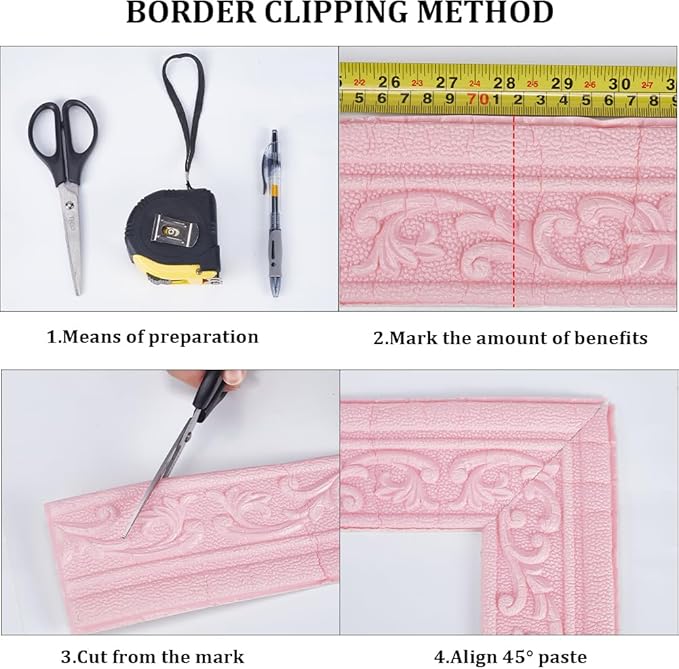 CRASPIRE 88 x 3in Crown Molding Peel and Stick 3D Flexible Foam Wall Trim Pink - Image 5
