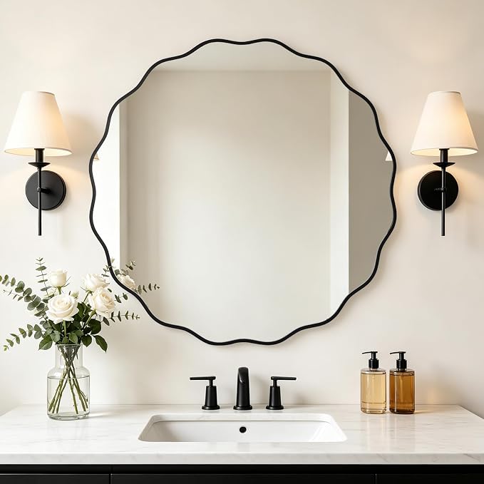WallBeyond Round Wavy Mirror for Wall Decorative 36 inch, Modern Round Mirror by WallBeyond