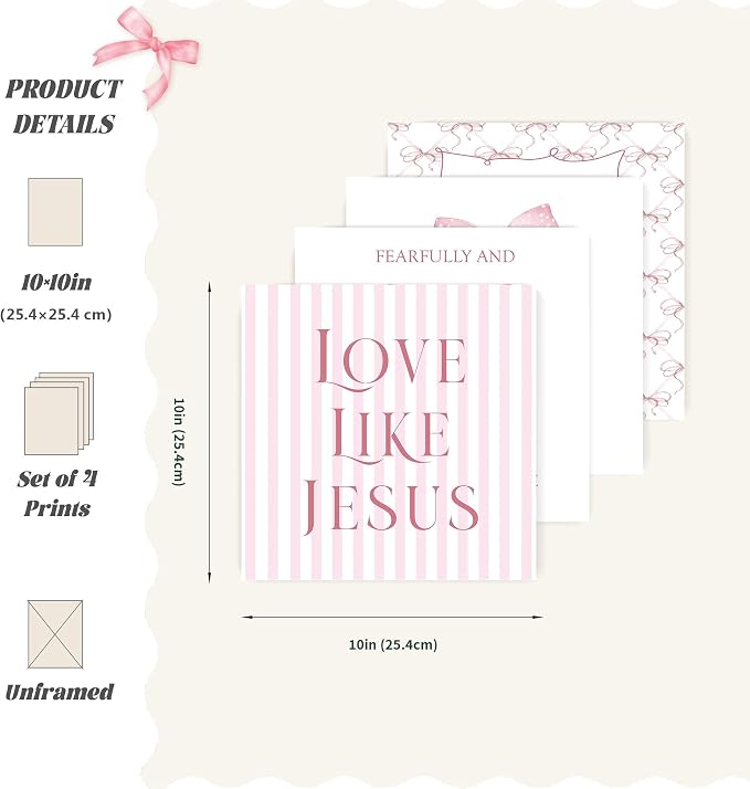 LARTSFRO Coquette Pink Bow Jesus Wall Art Decor Posters, Light Pink Bow - Image 2