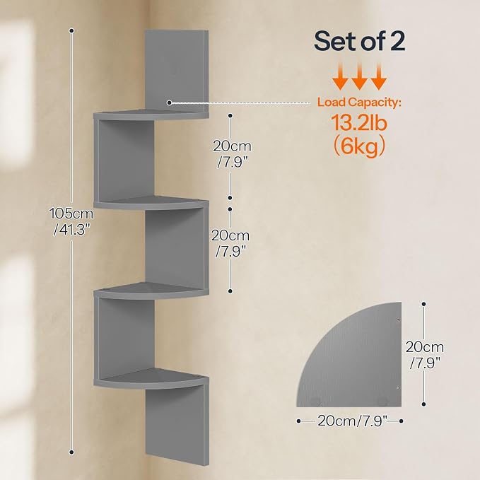 HOOBRO Corner Shelf Wall-Mounted, 4-Tier Bookshelves - Image 2