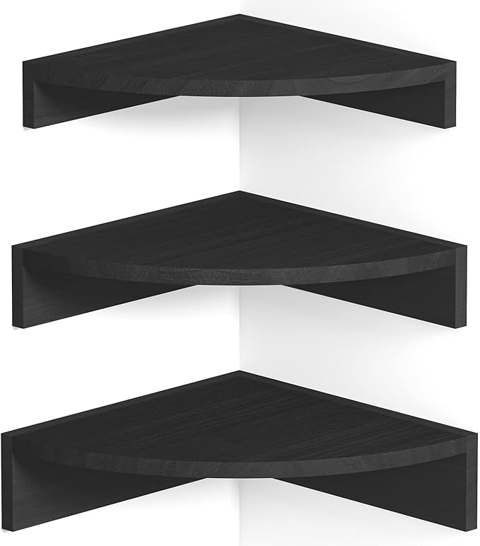 Alsonerbay Black Corner Shelf Wall Mount, Rustic Wood Shelves by Alsonerbay