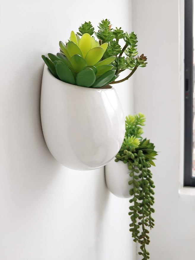 Mkono Wall Planter with Artificial Plants, Decorative Potted Fake Succulents - Image 5