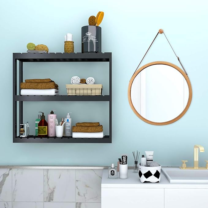 Domax Bamboo Bathroom Shelf 3-Tier Wall Mount Storage Rack Multifunctional - Image 2