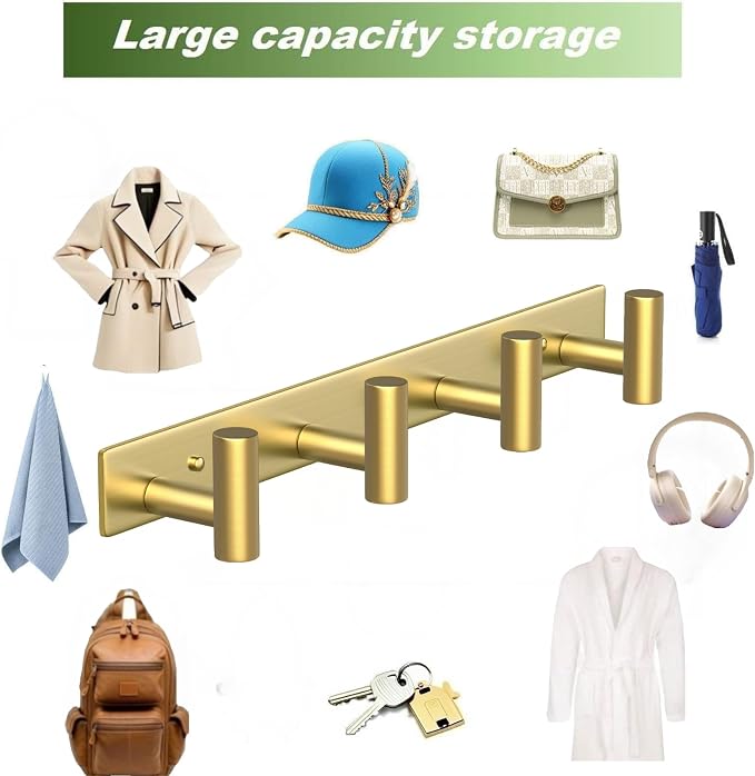 Wall Mounted Coat Rack-4 Hooks, Heavy Duty Stainless Steel Wall Hooks - Image 7