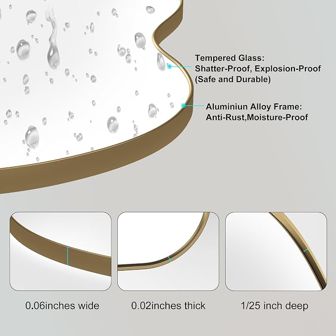 Itrue 26×46 Inch Gold Framed Irregular Tempered Glass Wall Mirror, Asymmetrical - Image 6