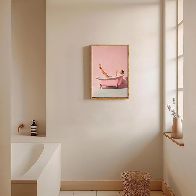 AtterrirArt Framed Pink Bathroom Wall Art, 12 * 16inch, Minimalist Bathtub - Image 5