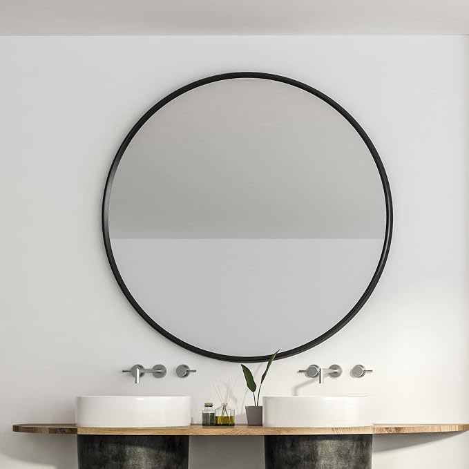 Itrue 30 Inch Round Wall Mirror, Brushed Black Metal Frame Circle Bathroom - Image 3
