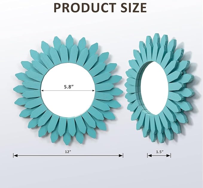 Honiway Beach Wall Decor Mirror 2 Pack 12 inch Wood Coastal Wall Decor Sunburst - Image 6