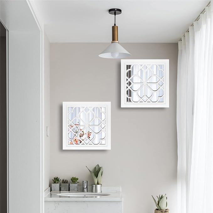 Wocred Set of 2 Mirrors Square Wall Mirror, Gorgeous Rustic Farmhouse Accent - Image 4
