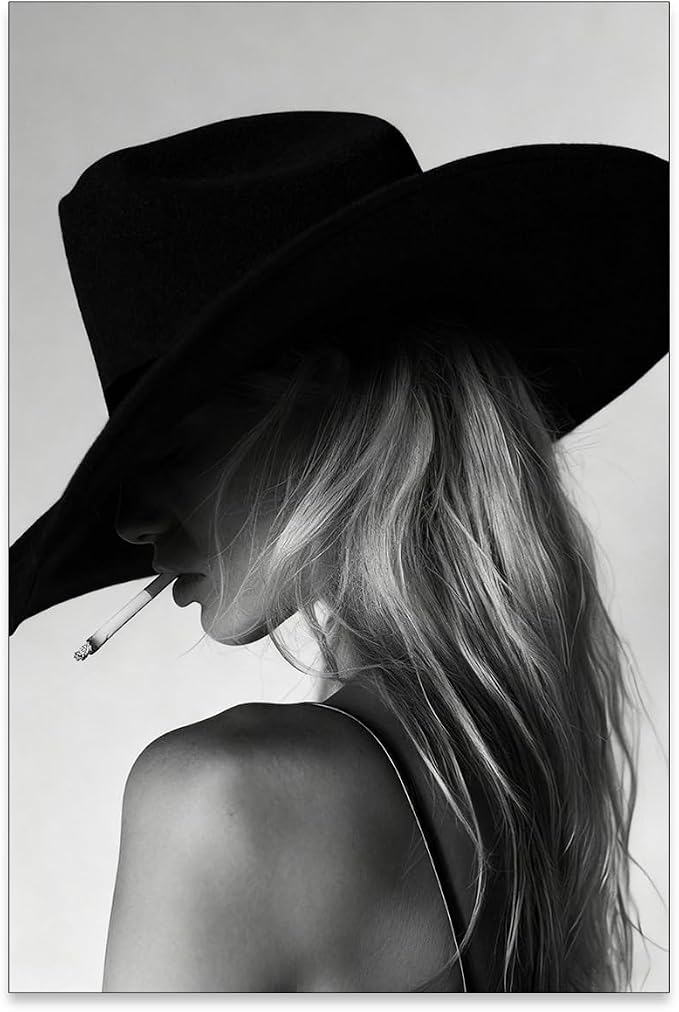 FuSatisYilife Trendy Black And White Wall Art Cool Western Woman Smoking Prints by FuSatisYilife