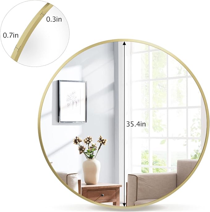 VooBang Round Mirror 36" Gold Wall Mounted Circle Mirrors Vanity Mirror - Image 6