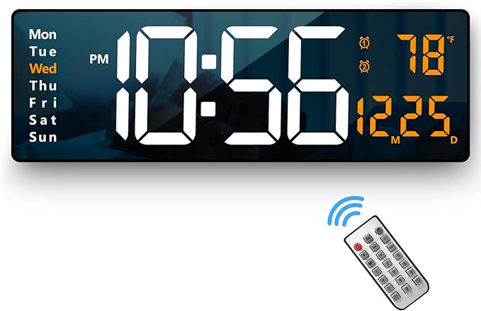 Digital Wall Clock Large Display, 16.2 Inch, LED Digital Clock by Abovsare