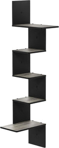 Furinno Rossi Wall Mounted Shelves, 5-Tier Rectangle, French Oak Grey/Black by Furinno-FitsYourSpaceFitsYourBudget
