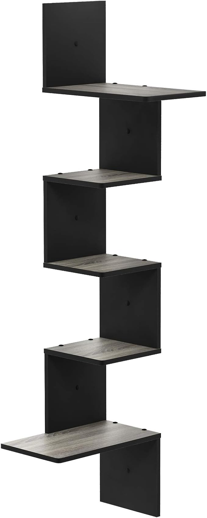 Furinno Rossi Wall Mounted Shelves, 5-Tier Rectangle, French Oak Grey/Black by Furinno-FitsYourSpaceFitsYourBudget