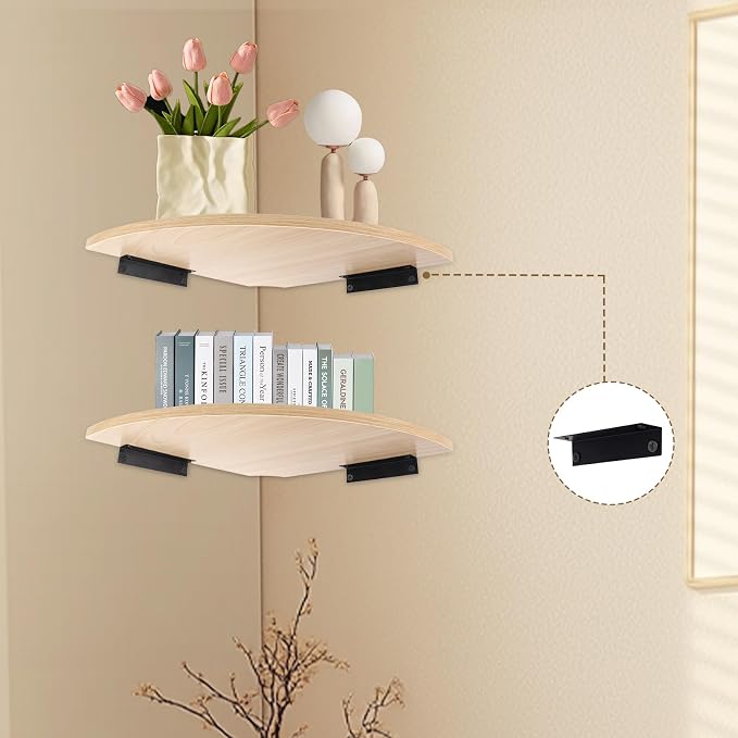 JJL Corner Wall Shelf, 12-Inch Sector Shelf, Light White - Image 4