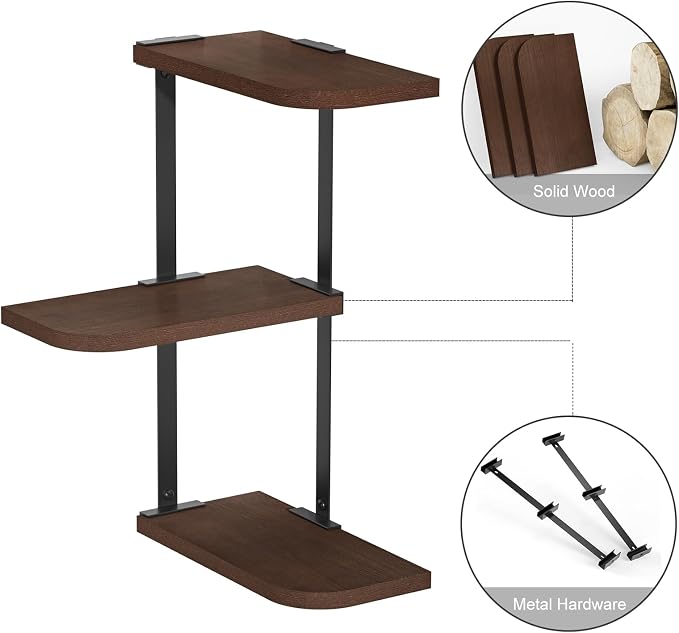 Love-KANKEI Corner Shelf Wall Mount of 3 Tier Rustic Wood Floating Shelves - Image 5