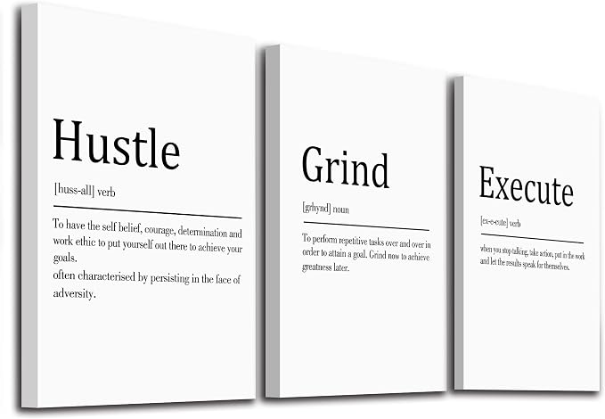 Hustle Grind Execute, Inspirational Wall Decor Art by EPHANYART