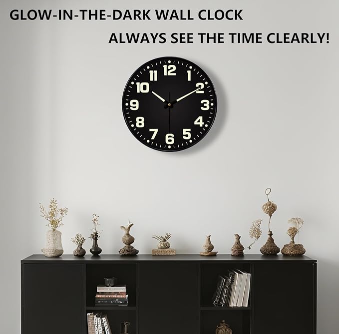12 Inch Silent Wall Clocks Battery Operated, Glow in The Dark Wall Clock - Image 2