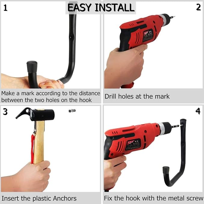 Garage Storage Ladders Hooks, 6 Pack Heavy Duty Utility Hanger, 9.8IN Wall - Image 7