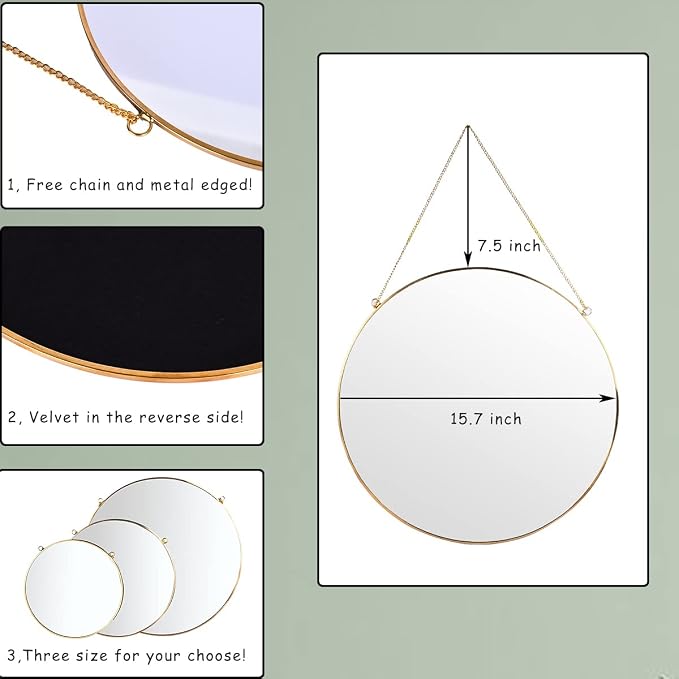 LONGWIN Hanging Wall Circle Mirror Decor Gold Geometric Mirror - Image 4