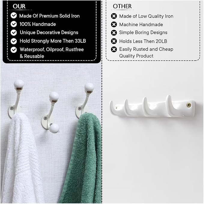 Indian Shelf Pack of 12 Double Prong White Decorative Coat Hooks Unique Coat - Image 3