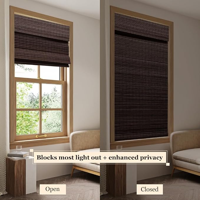 LUCKUP Cordless Bamboo Roman Blinds Shades - Image 2