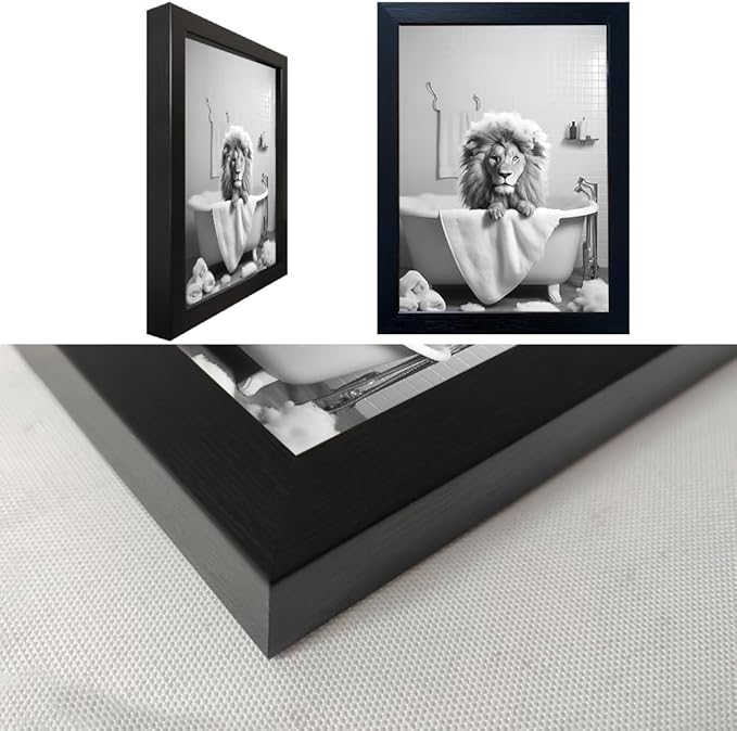 Framed Black and White Animal Bathroom Wall Art Funny Lion in tub Bathroom - Image 3