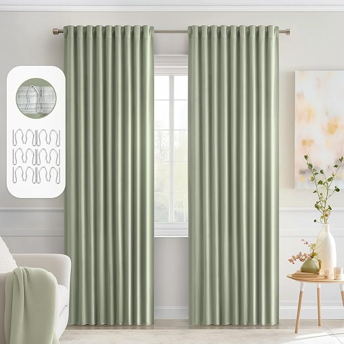 MIULEE Back Tab Sage Green Curtains 90 Inch Long 2 Panels Set by MIULEE