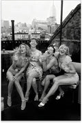 Retro Black And White Woman Canvas Wall Art Fashion Rooftop Party Posters by FuSatisYilife