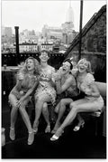 Retro Black And White Woman Canvas Wall Art Fashion Rooftop Party Posters by FuSatisYilife