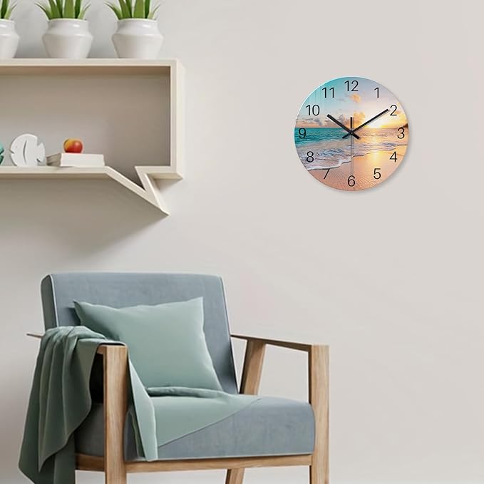 Beach Coastal Wall Clocks Battery Operated Analog Round Wall Clock - Image 4