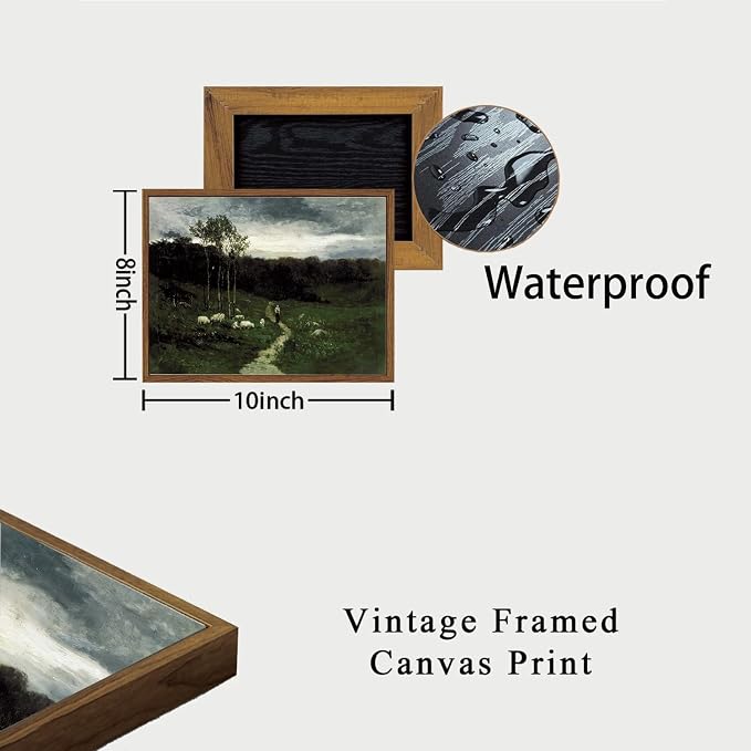 OIQArtOIQ Framed Vintage Landscape Wall Art Shepherd Natural Scenery Oil - Image 5
