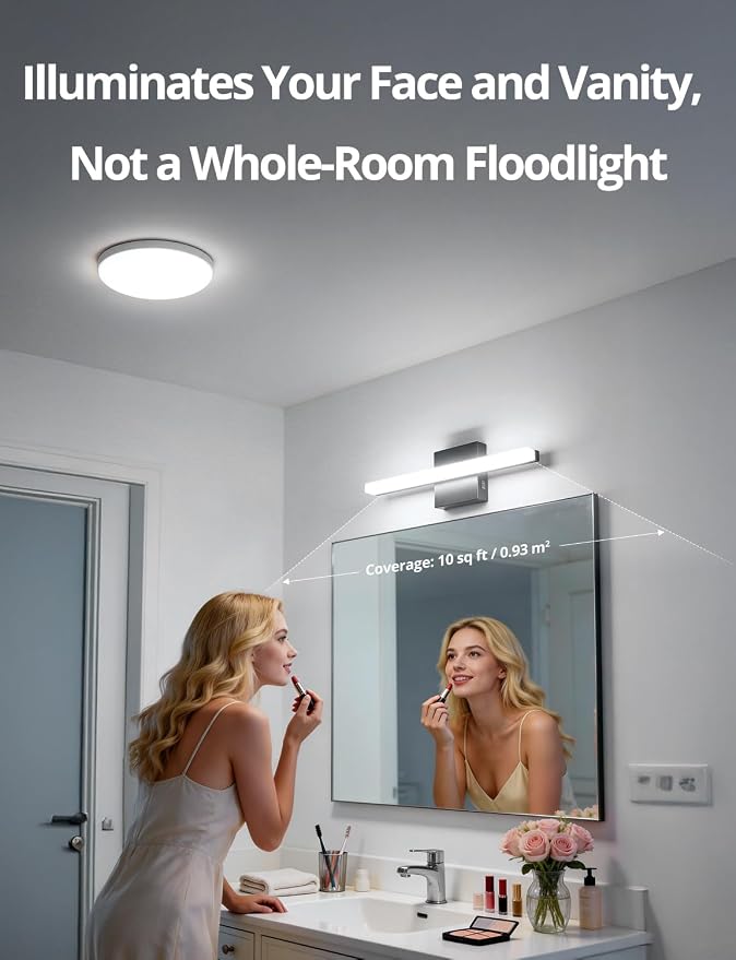 Combuh 2 PackLED Bathroom Vanity Light Bar 16 Inch 9W Black IP44 Over Mirror - Image 6