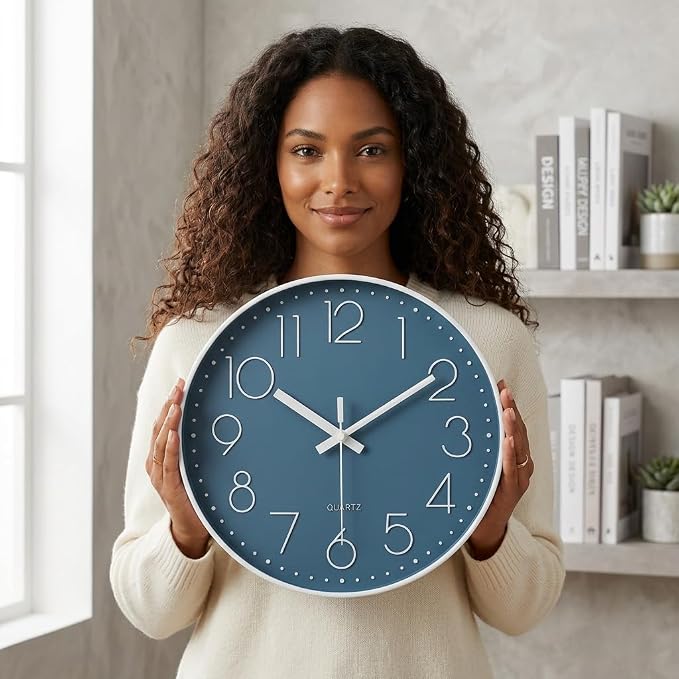 jomparis 10 Inch Cerulean Wall Clock Battery Operated Silent & Non-Ticking Wall - Image 2